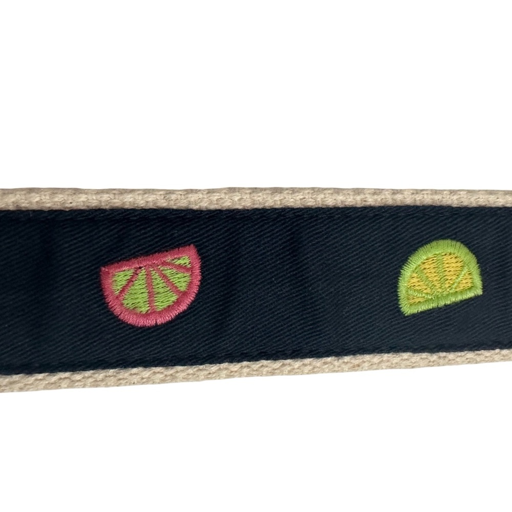 J. Crew 100% Cotton Canvas Double O-Ring Navy Belt with Citrus Fruit Print - Picture 4 of 6